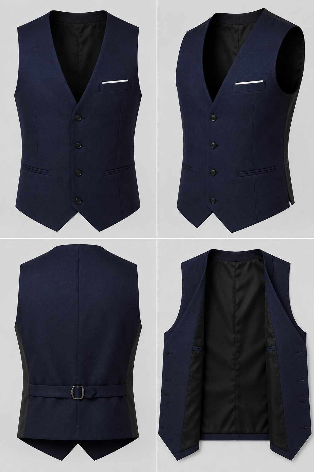 Navy Blue Double Breasted Waistcoat Multi-Angle